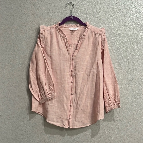 LC Lauren Conrad Women's Shirt Size Small Pink Striped Ruffle Button Up Blouse - Picture 1 of 11